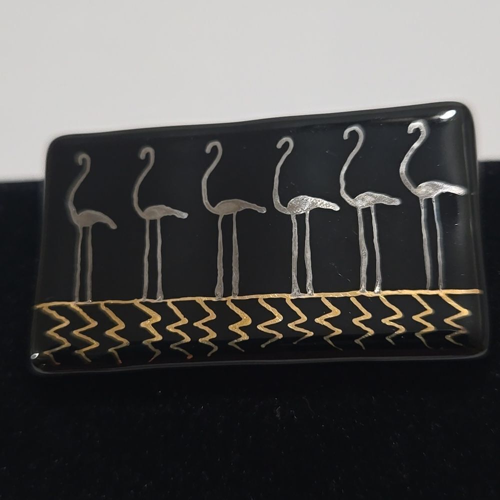 Black Glass Flamingo Brooch